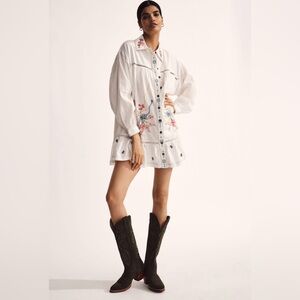 Pilcro Anthropologie White Embroidered Boho Dress Large Cottagecore